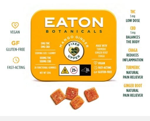 EATON BOTANICALS Mango Ginger Fixer Upper 20pk 5mg Gummies – Functional THC Edibles
