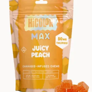 HiColor Max Chews Juicy Peach – 50mg THC Edibles | 10ct